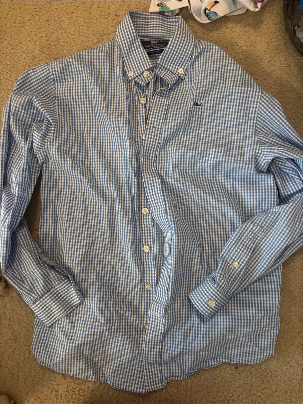 Vineyard Vines Light Blue & White Gingham Button-Down Shirt